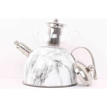 UltraMint Mermer Desenli Cam Düdüklü Çaydanlık 3,6 Lt Paslanmaz Çelik Beyaz