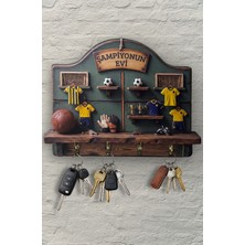 Time in a Tin 2d Ahşap Duvar Askısı Anahtarlık Retro Sarı Lacivert Futbol Temalı Dekoratif Duvar Anahtar Askısı