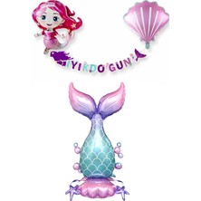 Bkmc Lüks Deniz Kızı Balonlu Istiridyeli Deniz Kızı Kuyruklu Bannerlı Doğum Günü Parti Seti Süsü Konsepti