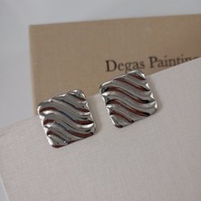 Lente Aksesuar Modern Dalga Dokulu Kare Küpe - Günlük ve Özel Gün Şıklığı Retro Küpe