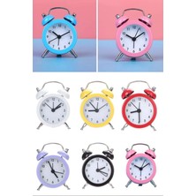 Munico Sevimli Mini Metal Küçük Çalar Saat Klasik Ev Pil Çalışan Analog Mini Yuvarlak Başucu Saati