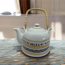 UltraMint Etnik Desenli Hasır Saplı Porselen Çaydanlık, Bohem Stil