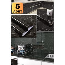 Munico 5 Adet Yapışkanlı Mermer Mutfak 5 Metre x 60 cm Mermer Folyo Kağıt Siyah