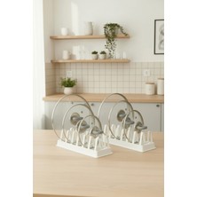 Mithra Life 2 Adet 6 Bölmeli Beyaz Tabak‑tencere Kapak Düzenleyici Organizer MIT1309