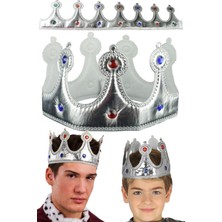 Munico Prens Taçı Kral Tacı Gümüş Renk Kumaş Malzeme Yetişkin Boy Esnek Cosplay Parti ve Doğum Günü Için