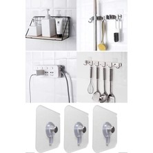 Munico 3 Adet Kendinden Yapışkanlı Duvar Kancaları Şeffaf Raf Duvar Askıları Mutfak Banyo Vida Kanca Çivi