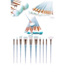 Munico Mavi Kristal Görümlü Pırlanta 10 Adet Makyaj Fırçası Allık Eyeliner Fırçası Elmas Seti Kozmetik Set