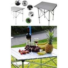 Munico Aliminyum Kaliteli Katlanır Taşınabilir Piknik Kamp Masası Alüminyum Roll-Up Masa Pratik 70 x 70 cm