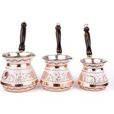 UltraMint Bakır Cezve Seti, Mine Işlemeli Tombik 3'lü, Şık ve Dayanıklı Tasarım