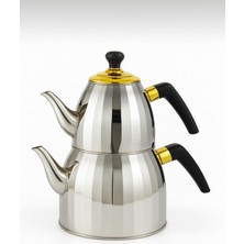 UltraMint Paslanmaz Çelik Çaydanlık Seti, 1l Üst Demlik, 2.5l Alt Demlik, Parlak Tasarım