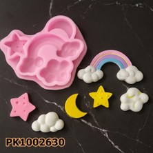 Poyrish PK1002630 - Silikon Kalıp Mum Kalıbı - Ay, Yıldız, Gökkuşağı Çoklu