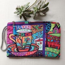 Exp-Outdoor Renkli Desenli Kumaş Kadın Clutch Çanta
