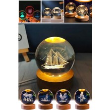 Munico 3D Lazer Gravürlü Korsan Gemisi Model Gece Lamba Cam Tasarım Hediyelik Tatlı 3D Lamba Gece Dekoru