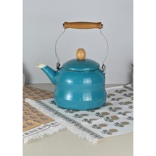 UltraMint Alev Vintage Ahşap Saplı Emaye Demlik 2,5l Turkuaz