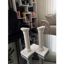 Todekora Roma Sütunu Kitap Tutucu Seti 2'li Beyaz Granit Mermer Görünümlü