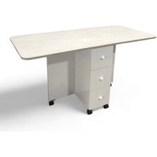 Ege Mobilya Katlanır Kırma Dolaplı Mutfak Masası Çekmeceli Balkon Masası Traverten