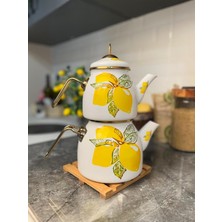 UltraMint Limon Desenli Emaye Çaydanlık Takımı, Sarı Emaye Çay Seti
