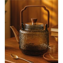 UltraMint Ahşap Tutacaklı Cam Bitki ve Çay Demliği, Oryantal Tasarım, 1350 ml