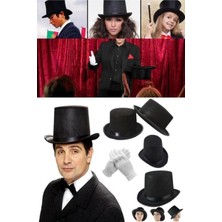 Munico Çocukları Eğlendirmek Amaçlı Siyah Sihirbaz Fötr Şapka ve Beyaz Eldivenler Sihirbaz Ilizyon Seti Şık