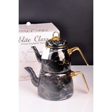 UltraMint Mermer Desenli Siyah Emaye Çaydanlık, Şık ve Dayanıklı Tasarım