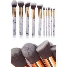 Munico Kadınlara Özel 10 Adet Mermer Beyaz Makyaj Fırça Seti Kılıflı Göz Farı Allık Fondöten Için Set