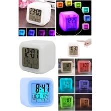 Munico 6 Renk Değişimi Parlayan LED Dijital Çalar Saat Mini Masa Dijital Termometre Ekran Küp LCD Eğlenceli
