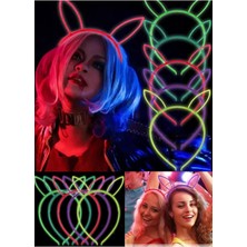 Munico 6'lı Karanlıkta Yanan Neon Tavşan Taç Gelinin Arkadaşları Tacı Glow Bekarlığa Veda Kedi Aksesuar