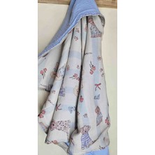 Leylace Yeni Model Mavi Hayvan Desenli ve Bebe Mavisi Çift Kat Müslin Erkek Bebek Battaniyesi