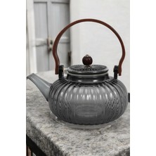 UltraMint Borosilikat Cam Bitki Çayı Demliği, Bambu Saplı, Cam Süzgeç ve Kapaklı 800 ml