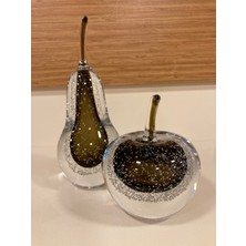 Plus Home Dekoratif Kristal 2,li Armut ve Elma Obje Renk Haki Şeffaf Yükseklik 24 ve 16 cm