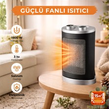 Homenter Voltomat 1500W Termostatlı Seramik Fanlı Isıtıcı | Otomatik Salınımlı | 3 Kademeli | Antrasit