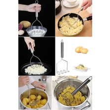 Munico Büyük Boy 27 cm Paslanmaz Metal Patates Ezici Püre Yapıcı Dalga Şekilli Ezici Püre Yapma Aparat Gri