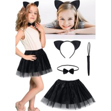 Munico Çocuk Bedenlerine Uyumlu Siyah Papyonlu Kedicik Etek Gösteri Doğum Günü Seti Hediyelik Parti Kostümü