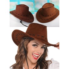 Munico Batı Kovboy Şapka Süet Kumaş Kahverengi Şapka Açık Güneş Koruma Yetişkin Boy Bağcık Çizgili Vintage