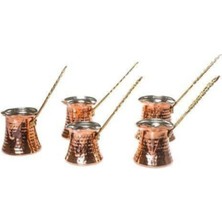 UltraMint 5'li Bakır Cezve Seti, Prinç Saplı, Isınmayan, Şık ve Dayanıklı