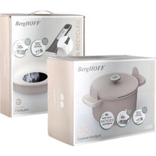 Berghoff Leo Phantom Kapaklı Yapışmaz Derin Tencere 24 cm ve Kızartma Tavası 24 cm Latte