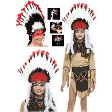 Munico Kızıldereli Tiyatro Yahşi Batı Konsept Parti Cosplay Partisi Amerikan Yerli Hint Tüy Başörtüsü Şapka