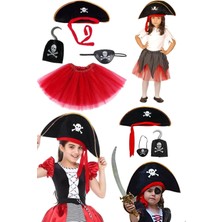 Munico Cosplay Çocuklar Için Parti Aksesuarı Korsan Şapkası Eteği Kancası ve Göz Maskesi Kostüm Seti Kostüm