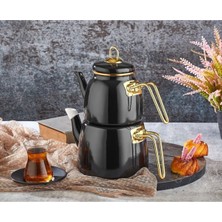 UltraMint Şık Siyah Emaye Çaydanlık Seti Elite Class Lüks Takımı