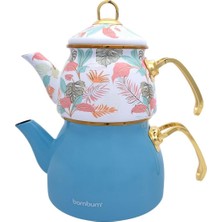 UltraMint Turkuaz Desenli Yazlık Çaydanlık Takımı, Şık ve Renkli Tasarım