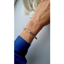 Initium Premium Kalite Paslanmaz Çelik 14K Altın Kaplama Çavuş Model Zirkon Taşlı Gold Bileklik
