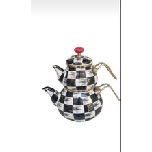 UltraMint Kıng Tombul Emaye Çaydanlık Takımı Dama Dekor, Şık ve Dayanıklı Tasarım