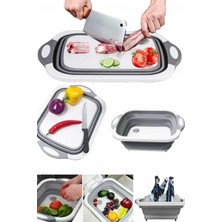 Munico Çok Fonksiyonlu Katlanabilir Kesme Tahtası Drenaj Sepeti Yıkama Sebze Küveti Portatif Sert Plastik