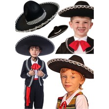 Munico Çocuklara Uyumlu Geleneksel Dans Şapkası Meksika Mariachi Latin Gümüş Renk Şeritli Parti Şık Şapkası