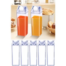 Munico 5 Adet Tatlı Süt Kartonu Su Şişesi Plastik Şeffaf Kare Süt Şişeleri Sızdırmaz Akrilik Su Şişesi Şık