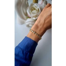 Initium Premium Kalite Paslanmaz Çelik 14K Altın Kaplama Zirkon Taşlı Bileklik