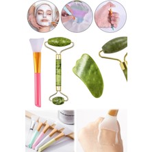 Munico 3 Parça Yüz Bakım Masaj Seti 2'li Yeşim Taşı Rulolu Set & Silikon Jel Maske Doğal Set Makyaj Rulosu