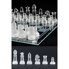 Munico Şık Ev Dekorasyon Oyun Seti Hobi Eğlence Satranç 25X25 Full Cam Dekoratif Profesyonel Satranç Seti