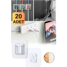 Munico 20 Çift Şeffaf Çift Taraflı Yapışkanlı Geçmeli Klips Eşya Sabitleme Askısı Tablo Askısı Iz Bırakmaz