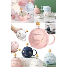 Munico Kapaklı Kabartma Seramik Fincan Astronot Uzay Serisi Kahve Kupa Hediye Sevimli 400ML